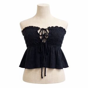 NWT Urban Outfitters Black Smocked Strapless Tube Top Peplum Crop | Size Small